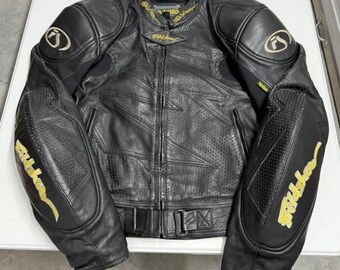 Fieldsheer Mens Black Yellow Armored Leather Motorcycle Racing Jacket Protective