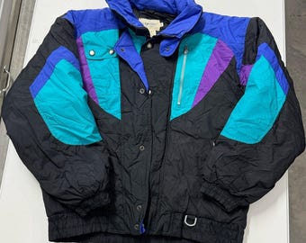 Vintage St Johns Bay Ski Jacket Mens S Multicolor 90s Colorblock Puffer Coat