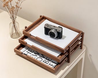 Desktop Document Accessories Holder,Office Storage Drawer,Solid Wood Office Desk Organizer,Wooden 3 Tier File A4 Paper Tray