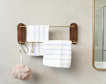 Massive Nussbaum Handtuchleiste, gebürstetes Kupfer Dual-Rail-Regal, Badezimmer-Organizer