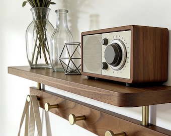 Garderobe aus Nussbaum Massivholz mit Messinghaken, Garderobe aus Holz