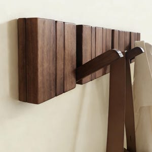 Solid Walnut Piano Coat Rack,Magnetic Flip-Down Hooks,Wall Mounted Entryway Organizer, Wooden Coat Hooks,Modern Wall Hanger for Bags,Towels