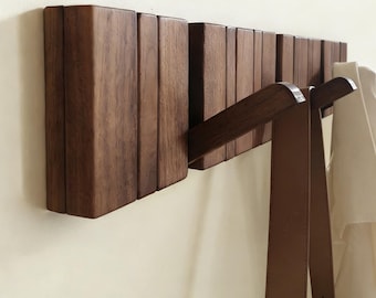 Massive Walnuss Klavier Garderobe, Magnetische Klapphaken, An der Wand Befestigter Eingangsbereich, Garderobenhaken aus Holz, Moderner Wandhalter für Taschen und Handtücher