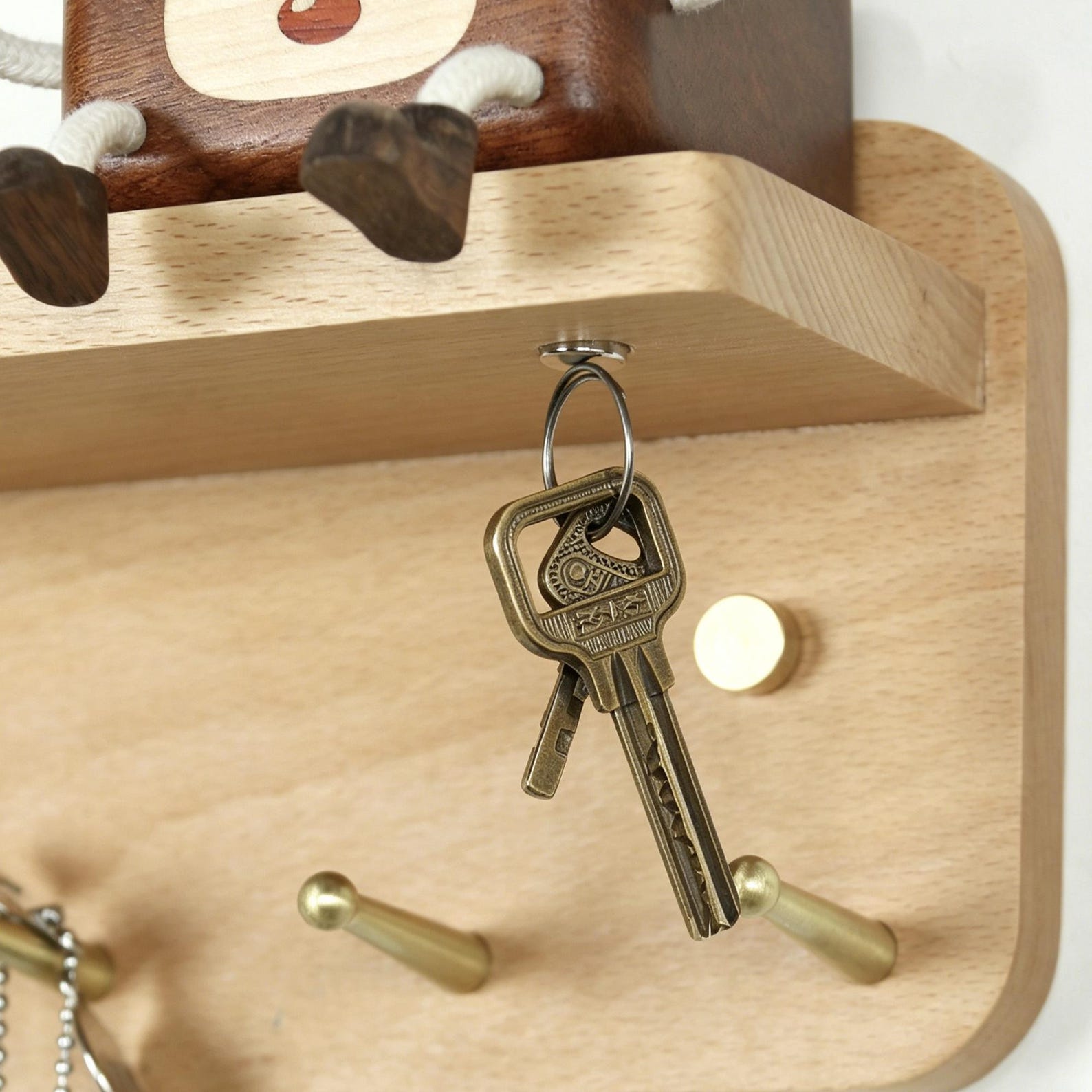Walnut Key Rack Solid Walnut Key Rack With Shelf, Brass Hooks, Magnetic Key Holder ...