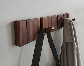 Klavier Garderobe aus Massivem Nussbaum, Magnetische Klapphaken, Garderobe aus Nussbaum Holz