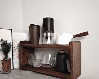 Solid Walnuss Kaffee Bar Organizer, Desktop Cup Aufbewahrungsregal, Dual-Side Design