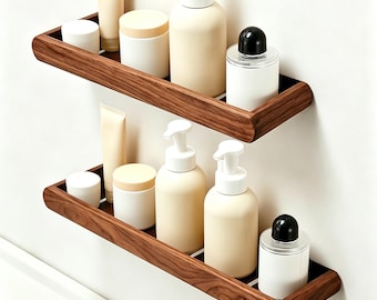 Massives Nussbaum & Buchen schwebendes Regal | An der Wand befestigtes Badezimmer | Küchen-Aufbewahrungs-Organizer
