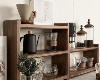 Massivholz Coffee Station Organizer Shelf, beidseitiges Reversible Display Rack für Tassen & Küchenaufbewahrung