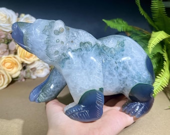Estatua de oso azul natural, oso de cristal, adorno animal de cristal espiritual, colección de cristal, decoración de cristal curativo, regalos de cristal
