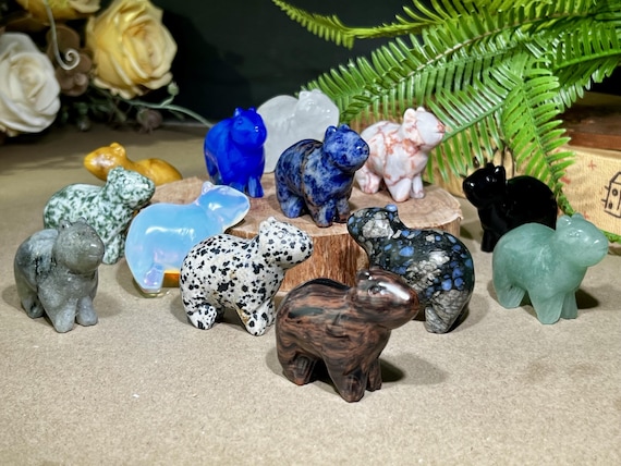 Hand Carved Crystal Capybara Figurine, Gemstone Animal Ornament, Tabletop Decor