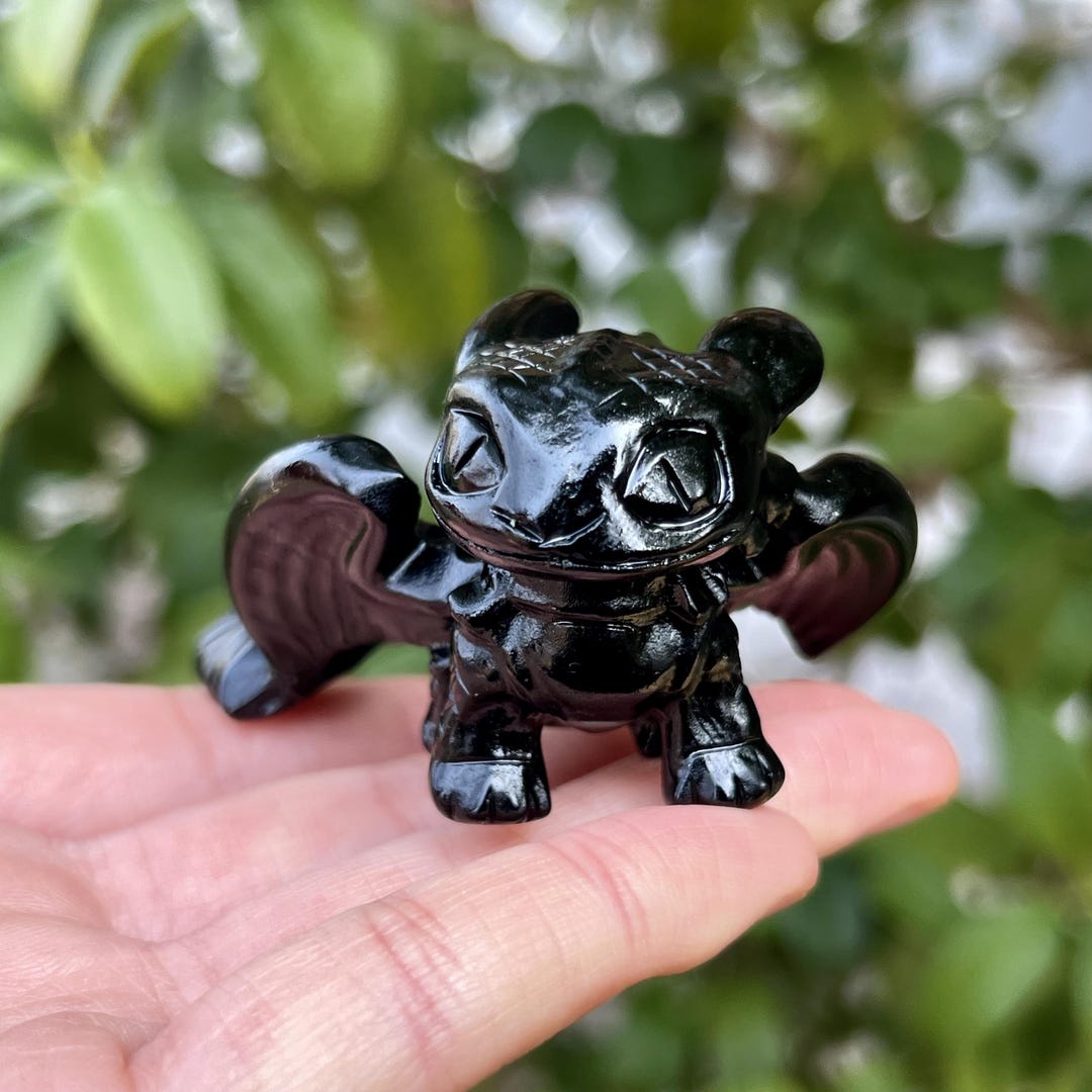 Realistic Toothless Hand Hand Carved Black Obsidian Toothless Dragon Sculpture, Protection ...