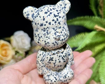 Figura de oso de jaspe dálmata tallada a mano, estatua de animal de cristal natural, decoración con piedra curativa