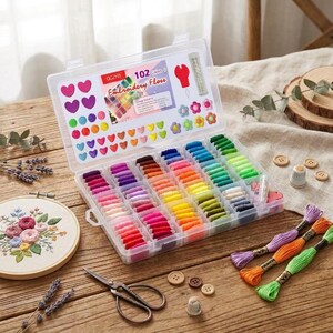 102 Skeins Embroidery Floss Kit, Friendship Bracelet String, Rainbow Thread, DIY Craft Supplies