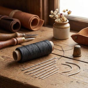 55 Yards Waxed Thread with Leather Needles, Hand Sewing Kit, Leather Repair Tools