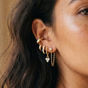 Gold Hoop Earring Set, 5pcs Earring Stack, CZ Huggie Hoop Earrings, 14k Gold Plated, Dainty Everyday Jewelry, Small Hoop Earrings