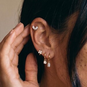 8pcs Curated Ear Stack Set, Marquise Stud Earrings, Flower Huggies Hoops, Baguette Drop Earrings, CZ Huggie Earring Stack, Gift for Her