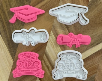 Custom Graduation Cookie Cutter Set – Class of 2026, Cap & Diploma