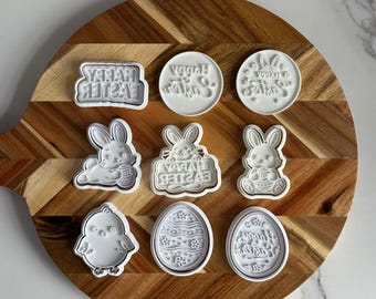 Easter Cookie Cutters: Bunny, Chick, Egg, Happy Easter Embosser Set