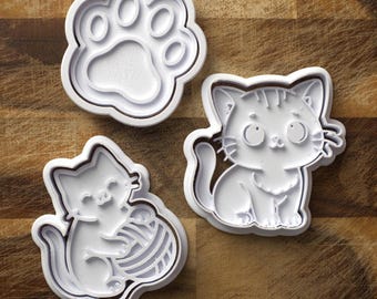 3D Printed Cat & Paw Print Cookie Cutter Set | Kids Baking