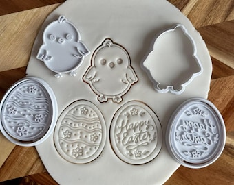 Easter Cookie Cutters: Bunny, Egg, Happy Easter Fondant Stamp Set
