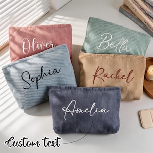 Custom Cursive Embroidered Name Velvet Makeup Pouch, Pastel Soft Cosmetic Bag, Personalized Travel Toiletry Gift for Women Bridesmaid