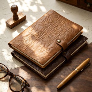 Custom Name Embossed Leather Journal with Snap Button | Vintage Texture Diary, Personalized Gift for Office Travel Adult