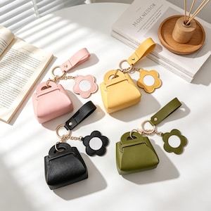 Mini Leather Earbud Case Charm | 3-in-1 Bag Decor & Keychain Pendant | Tiny Wireless Headphone Storage Pouch, Cute Gift for Women