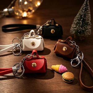 Handmade Mini Leather Bag Charm | Multi-use Keychain & Earbud Case Pendant | Cute Tiny Handbag Accessory, Gift for Women