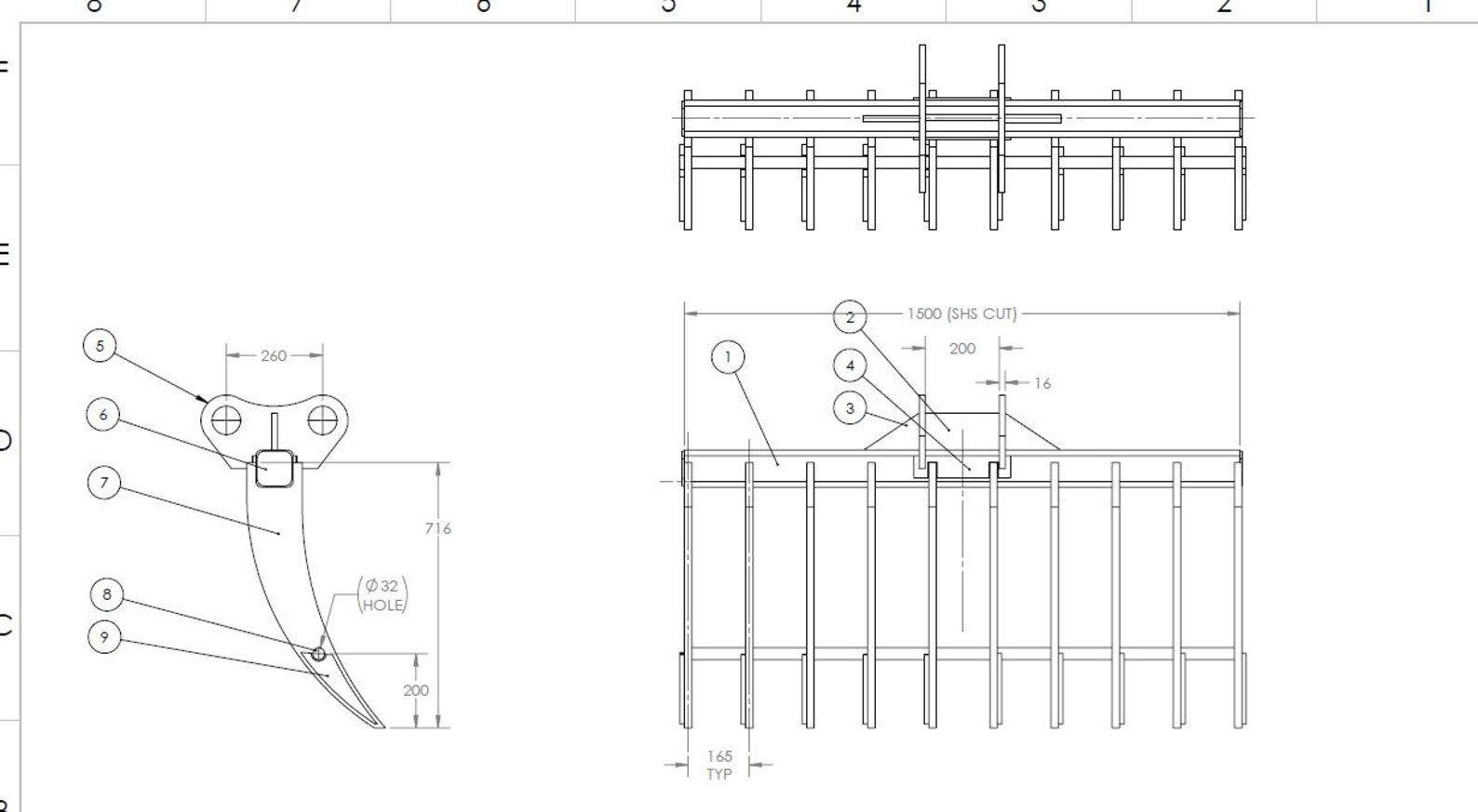 5.0T Excavator Stick Rake Design 1500 Mm Wide DXF Profiles - Etsy