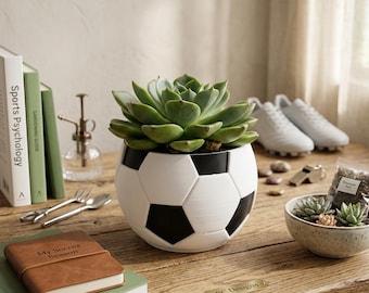 Vaso per piante grasse a forma di pallone da calcio stampato in 3D, decorazione per appassionati di sport