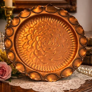 Vintage Gregorian Copper Hand-Hammered Tray – Mid Century Roseburst Wall Platter