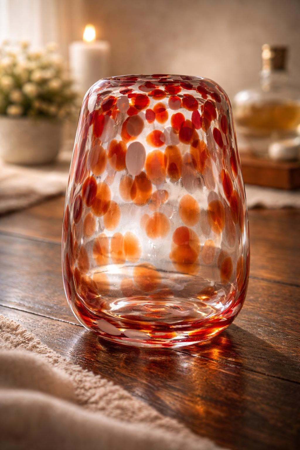 Vase Vintage En Verre Texturé Doré - Hauteur 14cm, Largeur 21.5cm