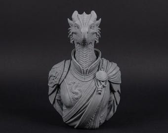 Busto de Dragonborn femenina de 110 mm / Miniatura de fantasía impresa en 3D sin pintar / Pieza de exhibición para aficionados a la pintura / Pedestal estándar o temático