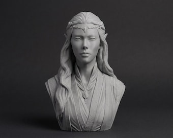 Busto de hechicera elfa de 110 mm / Miniatura de fantasía impresa en 3D sin pintar / Pieza de exhibición para aficionados a la pintura / Pedestal estándar o temático