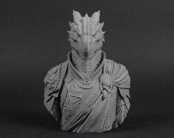 Busto de Dragonborn masculino de 110 mm / Miniatura de fantasía impresa en 3D sin pintar / Pieza de exhibición para aficionados a la pintura / Pedestal estándar o temático