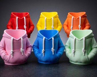 Organizadores de escritorio originales y originales para guardar latas, impresos en 3D con forma de sudadera con capucha.