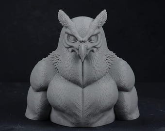 Busto de oso-búho hembra de 110 mm / Miniatura de fantasía impresa en 3D sin pintar / Pieza de exhibición para aficionados a la pintura / Pedestal estándar o temático