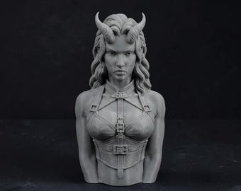 Busto de súcubo de 110 mm / Miniatura de fantasía impresa en 3D sin pintar / Pieza de exhibición para aficionados a la pintura / Pedestal estándar o temático