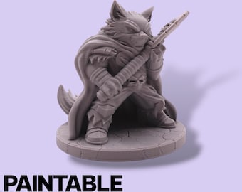 Miniatura de fantasía de lobo hachero – Figura a escala de 75 mm para pintar / Guerrero bárbaro para juegos de rol de mesa