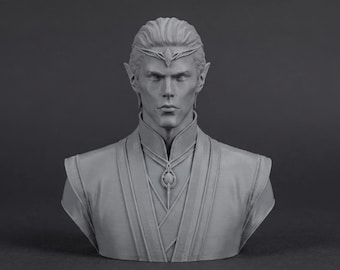 Busto de hechicero elfo de 110 mm / Miniatura de fantasía impresa en 3D sin pintar / Pieza de exhibición para aficionados a la pintura / Pedestal estándar o temático