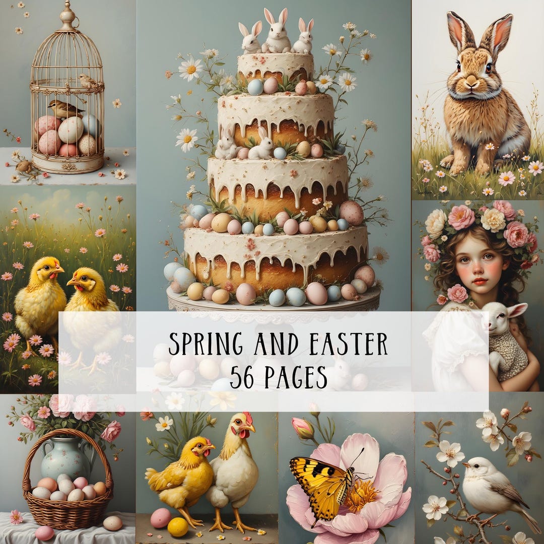 Vintage Spring Easter Junk Journal Kit, Collage Pages, Digital Download ...