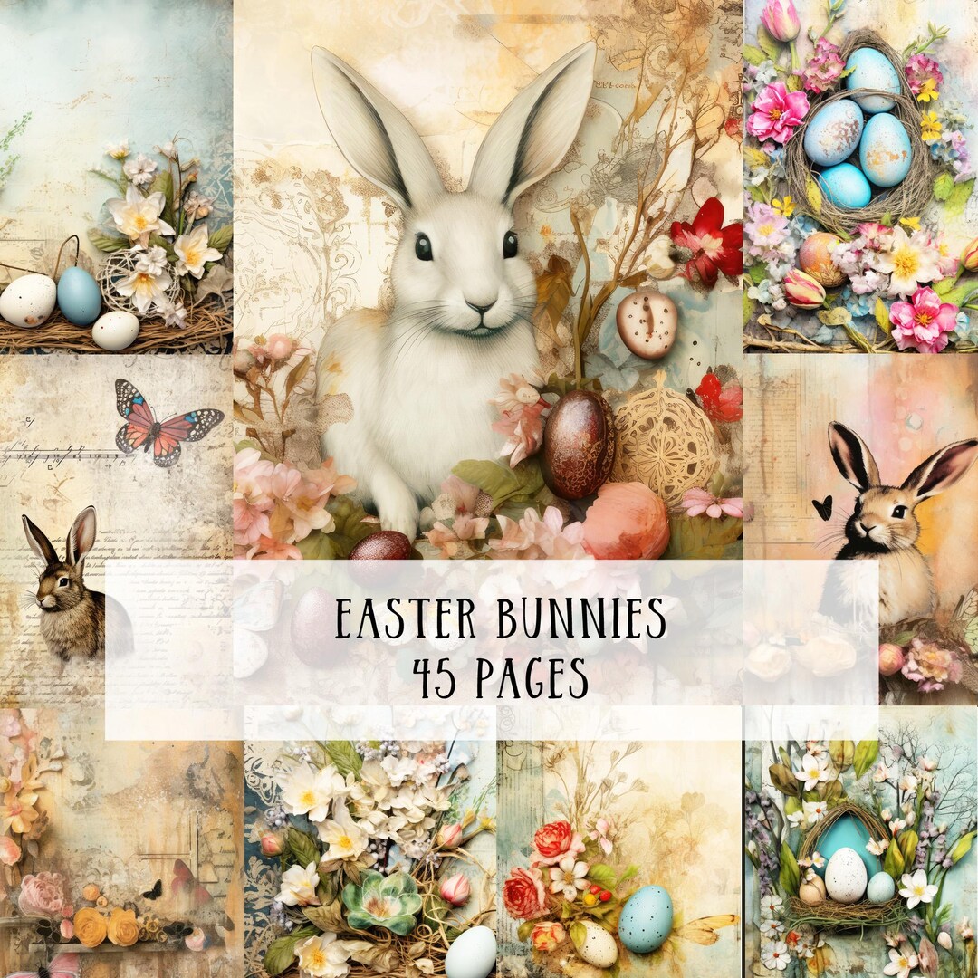 Easter Bunnies Junk Journal Kit, Vintage Style Pages (digital Download ...