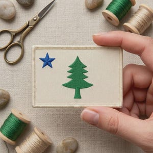 Maine State Flag Patch, Vintage Pine Tree Embroidered Badge, 1901 Patriotic Iron On Souvenir, Custom Blue Star Emblem Jacket Backpack