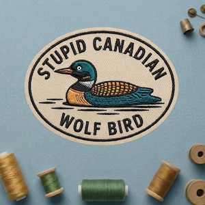 Stupid Canadian Wolf Bird Patch, Heated Rivalry Team Hollanov Embroidered Iron On Badge, LGBT Hockey Romance Gift for Jackets Bags