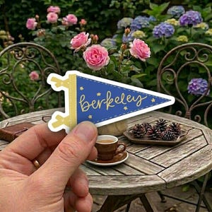 UC Berkeley Golden Bears Pennant Sticker,Berkeley Script Blue and Gold College Flag Decal,Aesthetic University Spirit Vinyl Art for Students