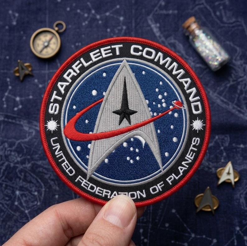 Starfleet Command Patch, United Federation of Planets Embroidered Iron On Applique, Sci-Fi Space Badge for Jacket Backpack 画像 1