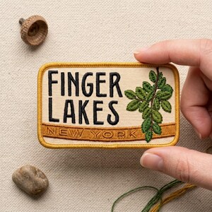 Finger Lakes New York Patch, Retro Green Leaves Embroidered Badge, Vintage NY Travel Souvenir, Nature Hiking Emblem for Jacket Backpack
