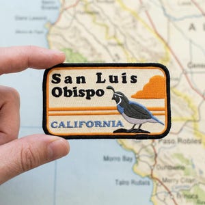 San Luis Obispo California Patch, Quail Bird Sunset Embroidered Badge, Vintage Central Coast Iron On Travel Souvenir, CA Wildlife Emblem