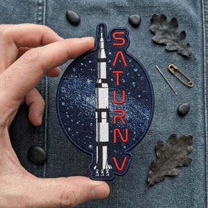 Saturn V Rocket Embroidered Patch, NASA Apollo Space Mission Patch, Iron On Sew On Badge for Jackets Backpacks, Space Exploration Gift