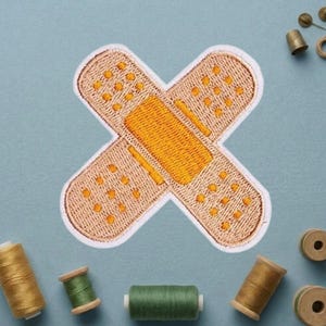 Cross Band-Aid Patch 3PCs Pack, 2.6 Inch Creative First Aid Embroidered Iron On Badge, Whimsical Orange Medical Applique for Bags